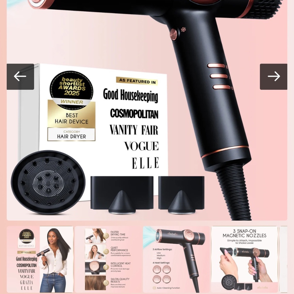 Professional Hair Dryer with Attachments - Black and Gold